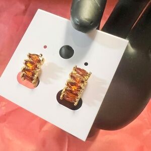 NWT Gold Huggie Earrings with Amber Accent